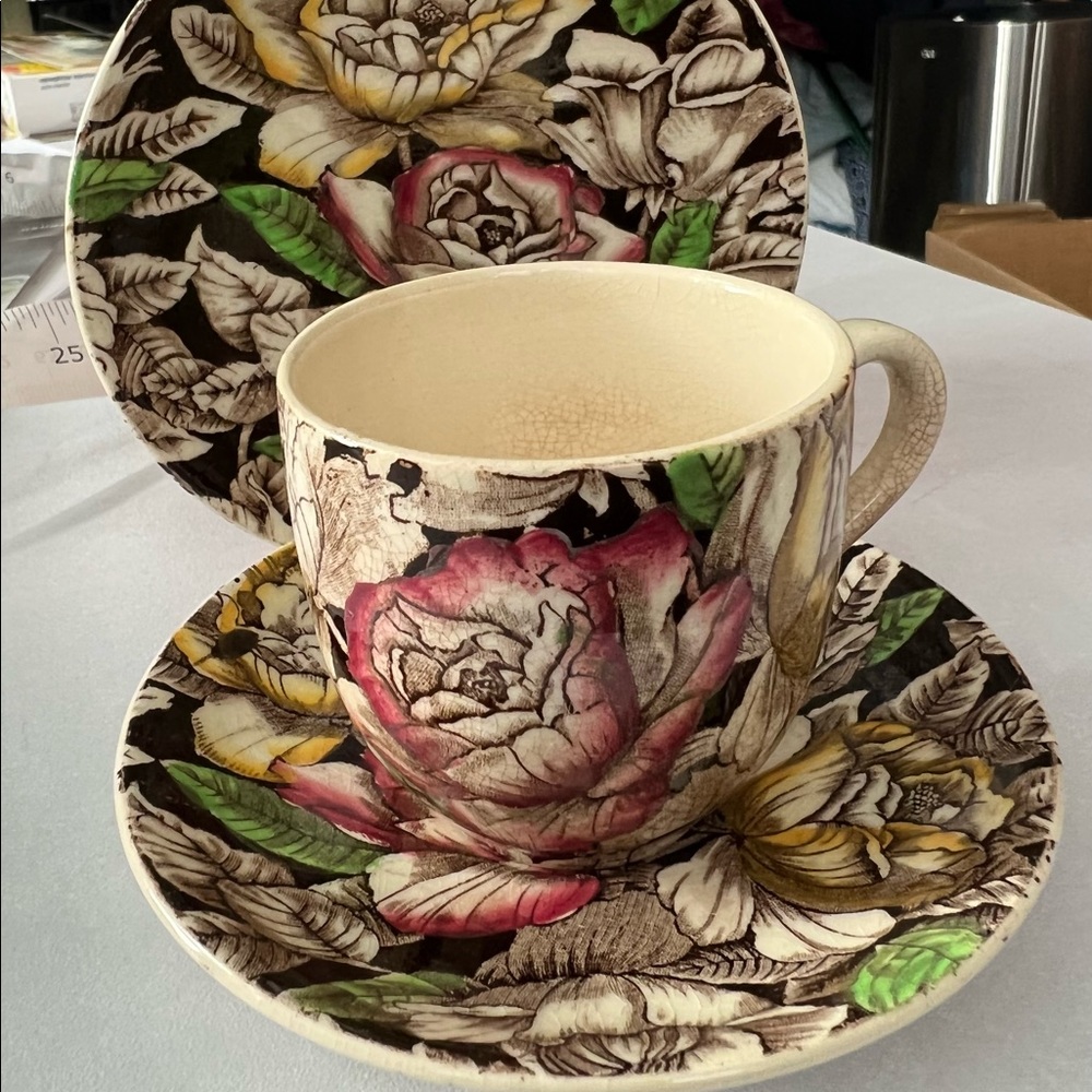 Vintage Myott Son & Co Bermuda Demitasse Cup and 2 Saucers